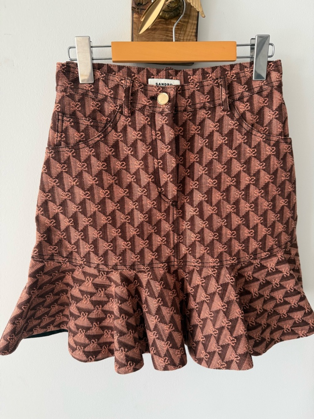 Sandro (34) Rust Brown Ruffle-Hem Mini Skirt - Picture 3 of 4